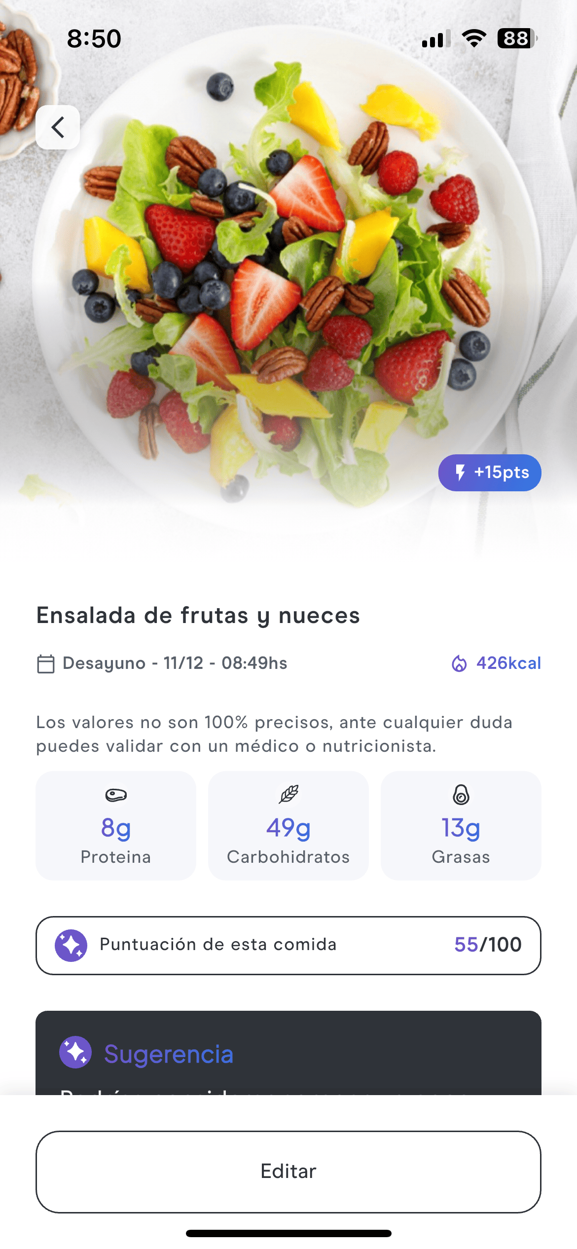Pantalla de app Longevo